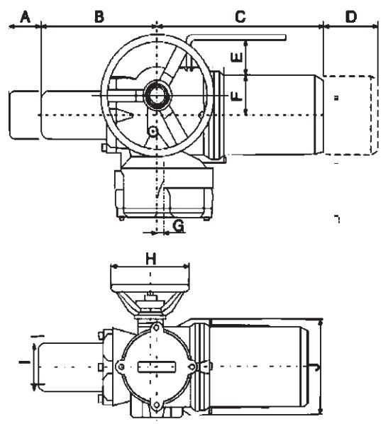 Dimensions of PT10 actuator