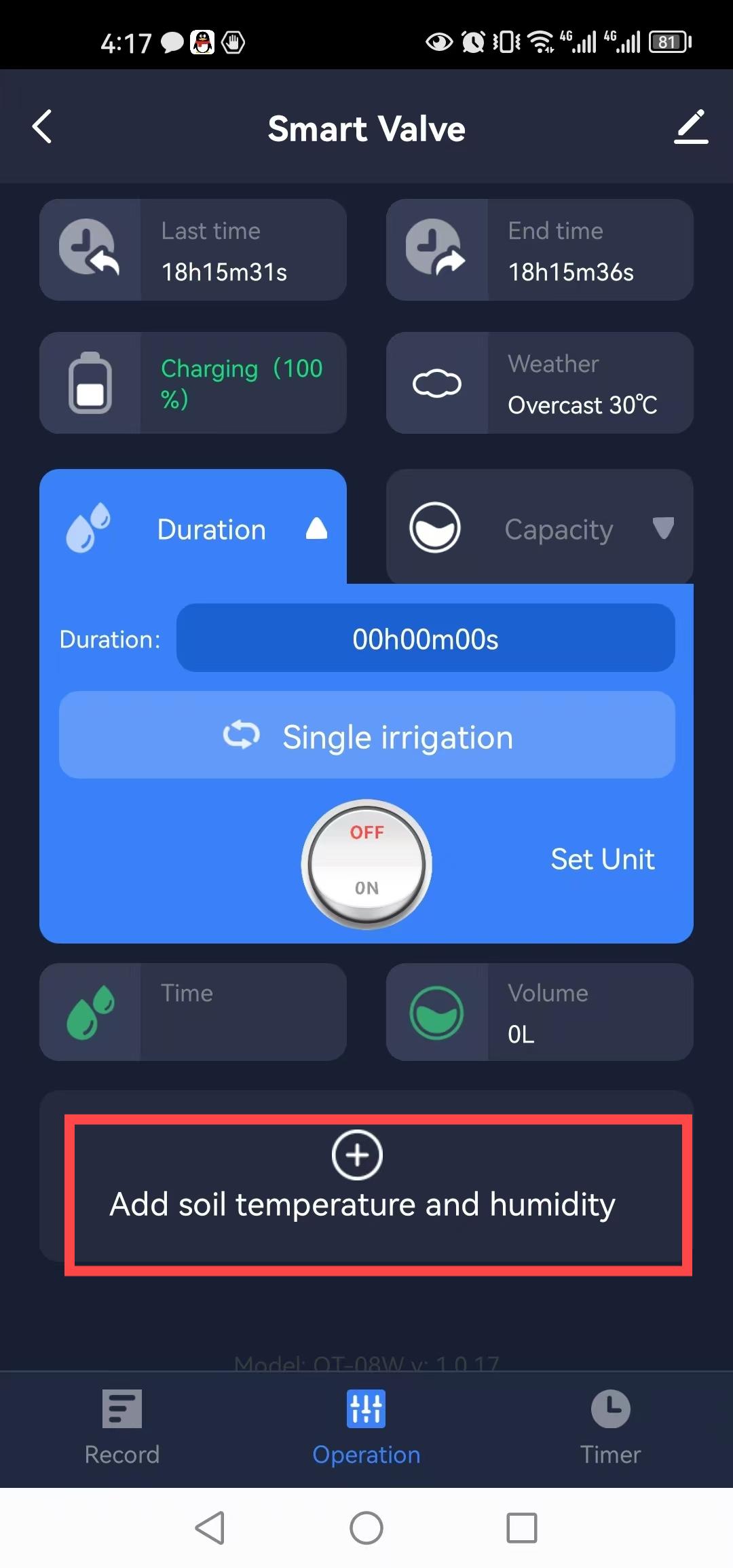 Add the soil sensor in timer interface